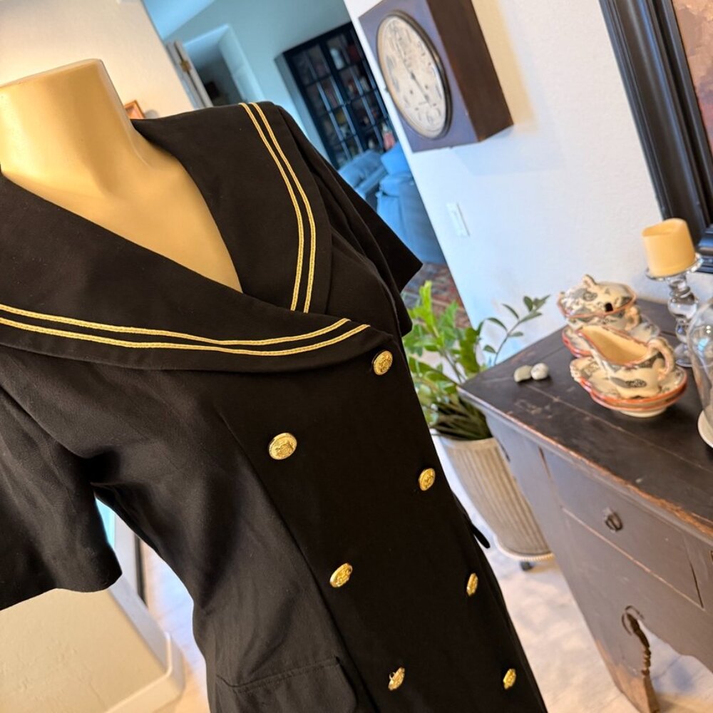 Miss Dorby Sailor Theme Knee Length BLACK DRESS w/ Gold Buttons and Trim